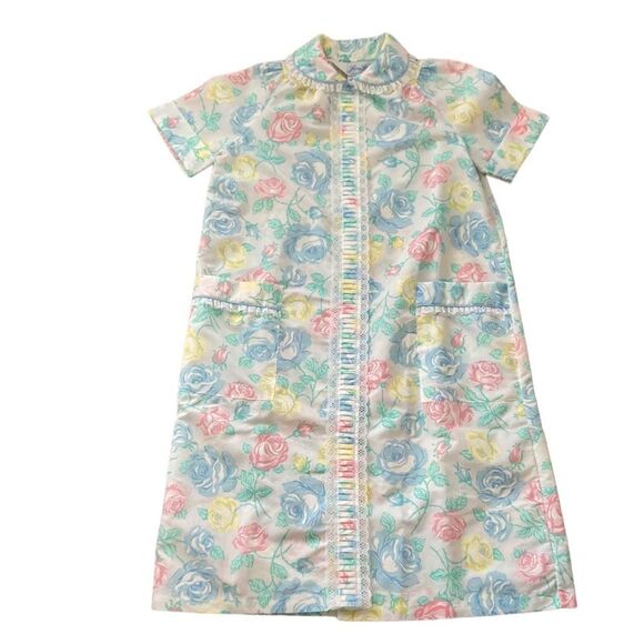 Vintage Leisure Life 70s Floral Button Lace Shortsleeve House Dress Small - Picture 12 of 16